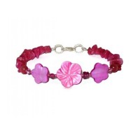 Fuchsia Chip Beaded and Flower Bracelet