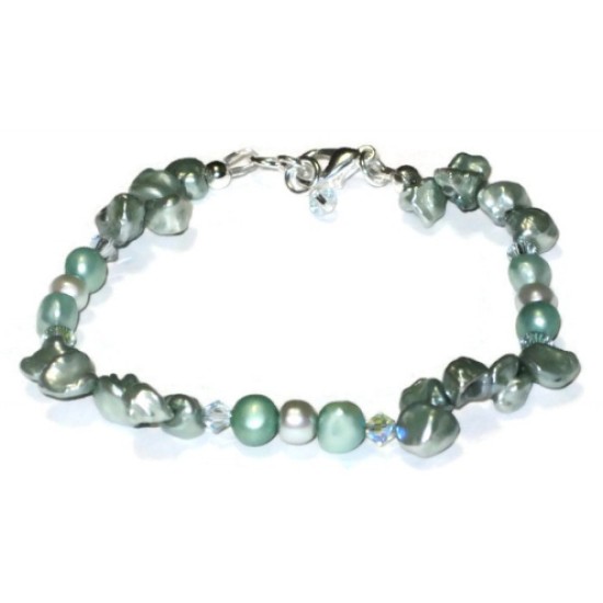 Sage and Mint Green Keshi and Freshwater Pearl Bridal Bracelet