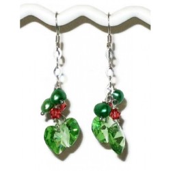 Green Heart and Padparadscha Crystal Bridesmaid Earrings