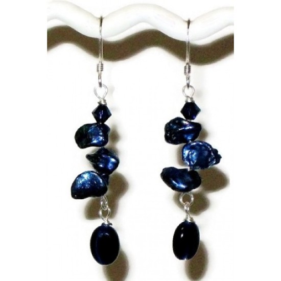 Navy Blue Keshi Pearl Wedding Earrings