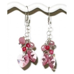 Pink Crystal Heart and Freshwater Pearl Earrings