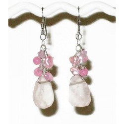 Pink Bridesmaid Earrings with Rose Quartz Briolette Stones