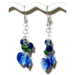 Sapphire Blue Crystal Heart and Freshwater Pearl Bridesmaid Earrings