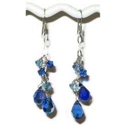 Sapphire and Aqua Crystal Earrings on Sterling Silver Chain