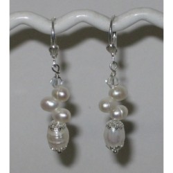 White Dancing Pearl and Crystal Wedding Earrings