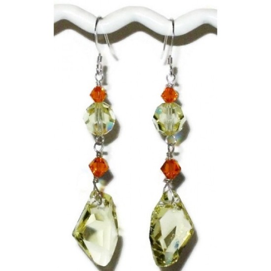 Yellow and Orange Dangle Crystal Earrings 