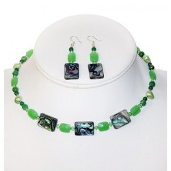 Green Choker and Earrings Set with Abalone and Jade
