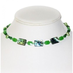 Green Choker and Earrings Set with Abalone and Jade
