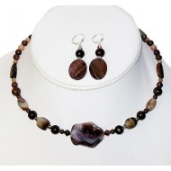 Brown, Tan and Beige Choker and Earring Set
