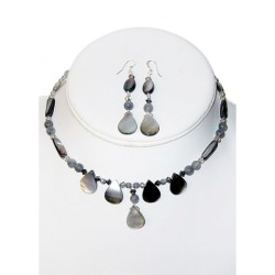 Gray Mother-of-Pearl Teardrop Choker and Earring Set
