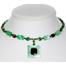 Green and Brown Tiger Eye Choker and Earring Set