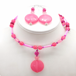 Hot Pink and Fuchsia Choker Set with Flowers