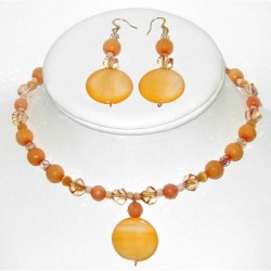 Peach Choker with Drop Pendant and Matching Earrings