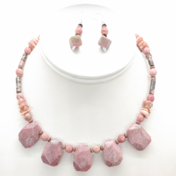 Mauve and Black Choker Set with Rhodonite and Jasper Semi-Precious Stones