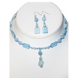 Powder and Baby Blue Mix Choker and Earring Set