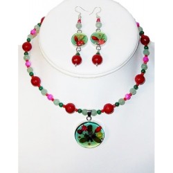 Green, Fuchsia, Red and Cranberry Choker Set with Flowers