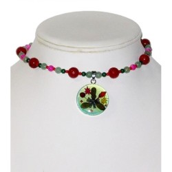 Green, Fuchsia, Red and Cranberry Choker Set with Flowers