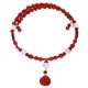  Red and White Choker and Earring Set with Faceted Briolette Pendant