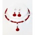  Red and White Choker and Earring Set with Faceted Briolette Pendant