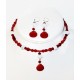  Red and White Choker and Earring Set with Faceted Briolette Pendant