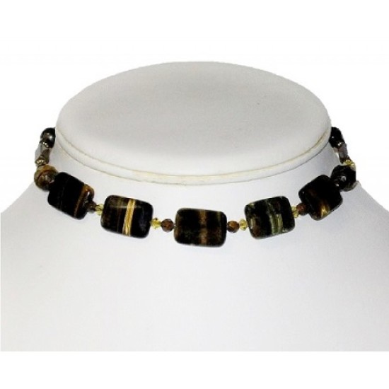 Choker and Earrings with Tiger Eye Rectangle Center