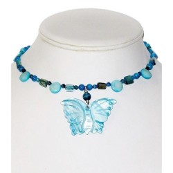 Turquoise Mother-of-Pearl and Jade Butterfly Choker with Earrings Set