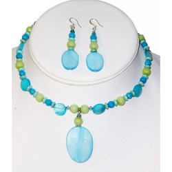Turquoise and Apple Green Choker and Earrings Set