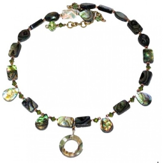 Abalone Choker with Briolette Stones and Drop Pendant