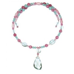 Aqua Quartz, and Pink Choker with Drop Pendant