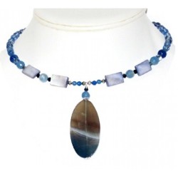 Blue Choker with Faceted Sardonyx Agate Pendant