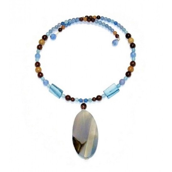 Blue and Brown Choker with Sardonyx Pendant