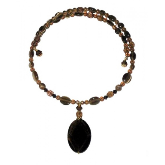 Brown Choker with Smoky Quartz Oval Pendant