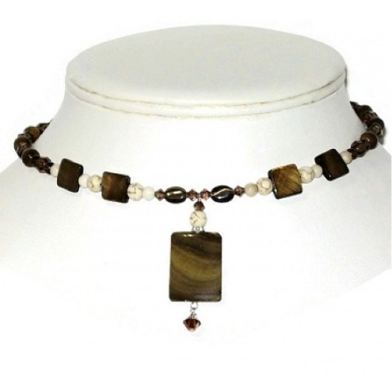 Brown and Cream Choker with Drop Pendant 