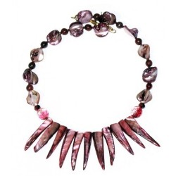Burgundy Mother-of-Pearl Spike and Plum Nugget Choker with Red Jasper Beads