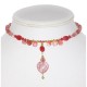 Pink Cherry Quartz  and Green Crystal Choker with Heart-Shaped Pendant