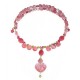 Pink Cherry Quartz  and Green Crystal Choker with Heart-Shaped Pendant