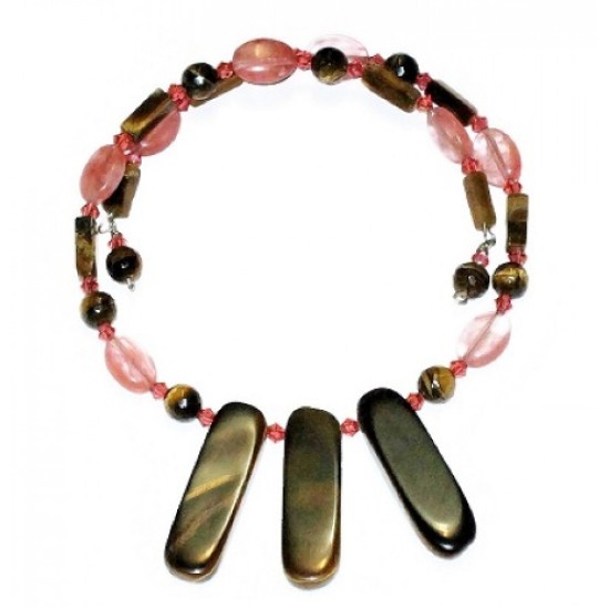 Cherry Quartz and Tiger Eye Fan Choker 