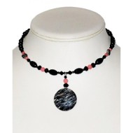 Black, Gray and Coral Choker with Jasper Pendant