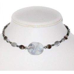 Gray and White Choker with Botswana Pendant