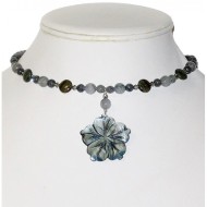 Gray Choker with Bluish Gray Flower Pendant