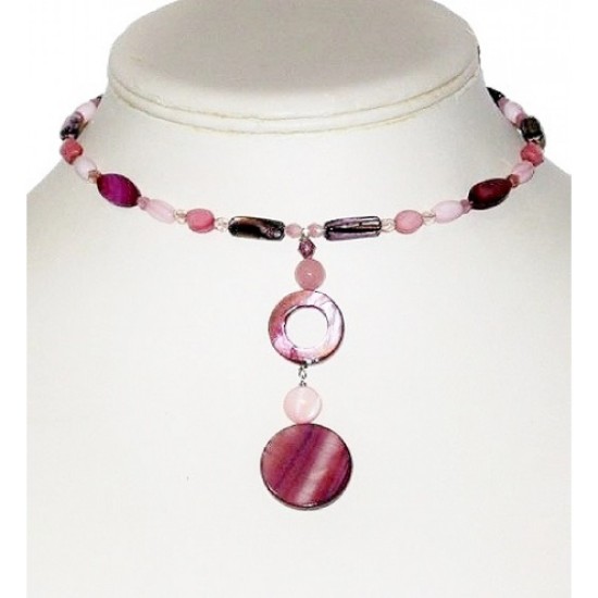 Plum, Burgundy and Pink Choker with Drop Pendant