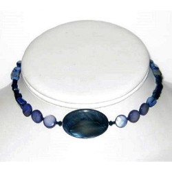 Navy Blue Mother-of-Pearl and Cat's Eye Choker