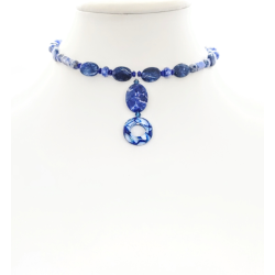Navy Blue and White Choker with Drop Pendant