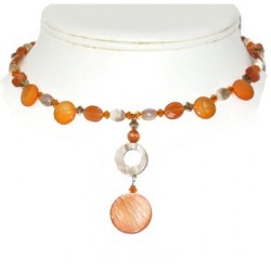  Orange and Beige Choker with Drop Pendant