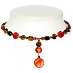 Orange and Tiger Eye Choker with Drop Pendant