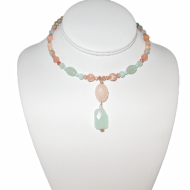 Peach Salmon and Light Green Choker with Drop Pendant