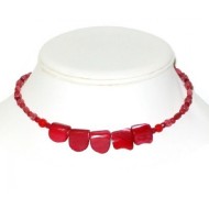 Raspberry and Watermelon Choker with Mother-of-Pearl Center