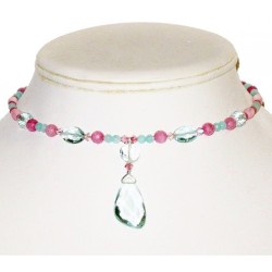 Aqua Quartz, and Pink Choker with Drop Pendant