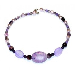 Purple Choker with Semi-Precious Stones and Mother-of-Pearl