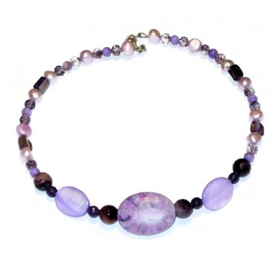 Purple Choker with Semi-Precious Stones and Mother-of-Pearl